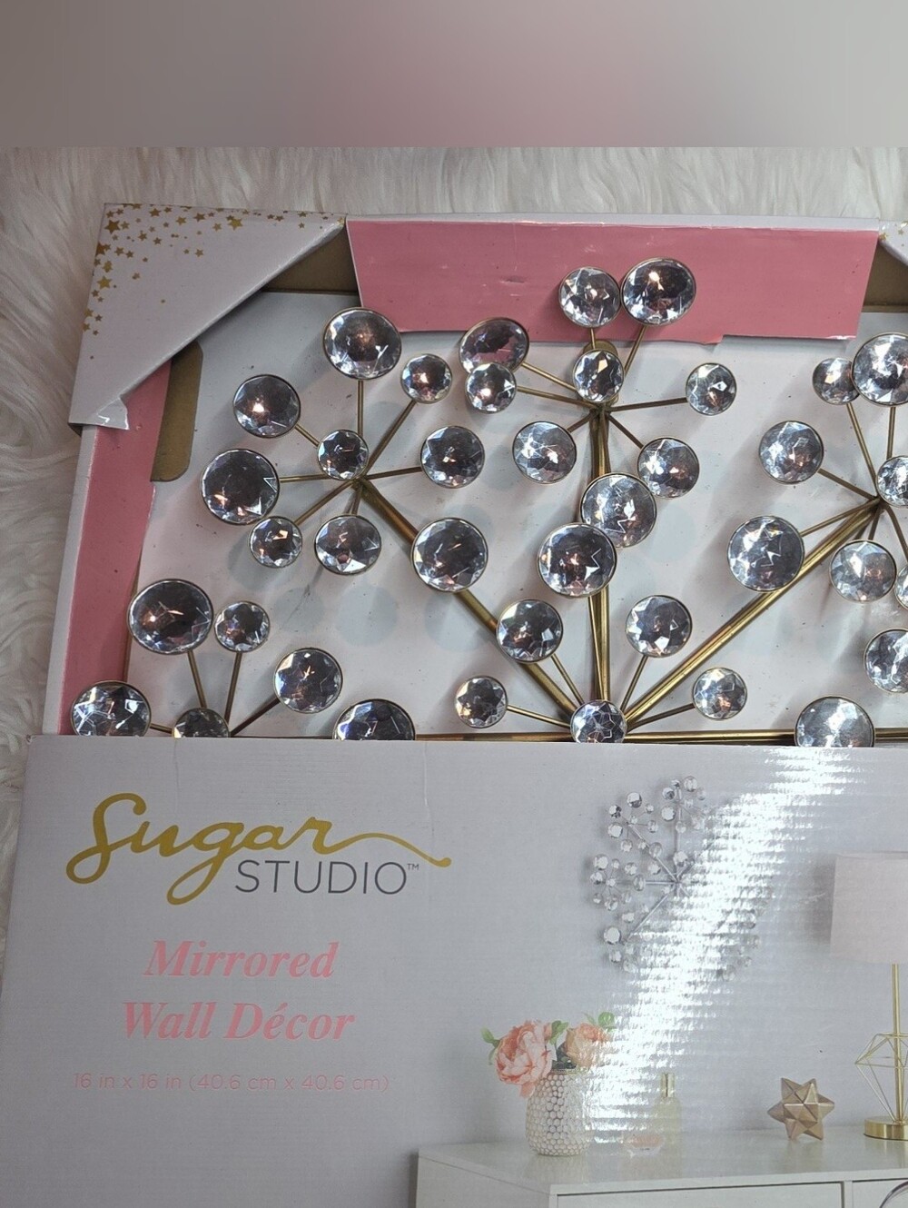 Mirrored Crystal Burst Wall Decor - Gold and Clear